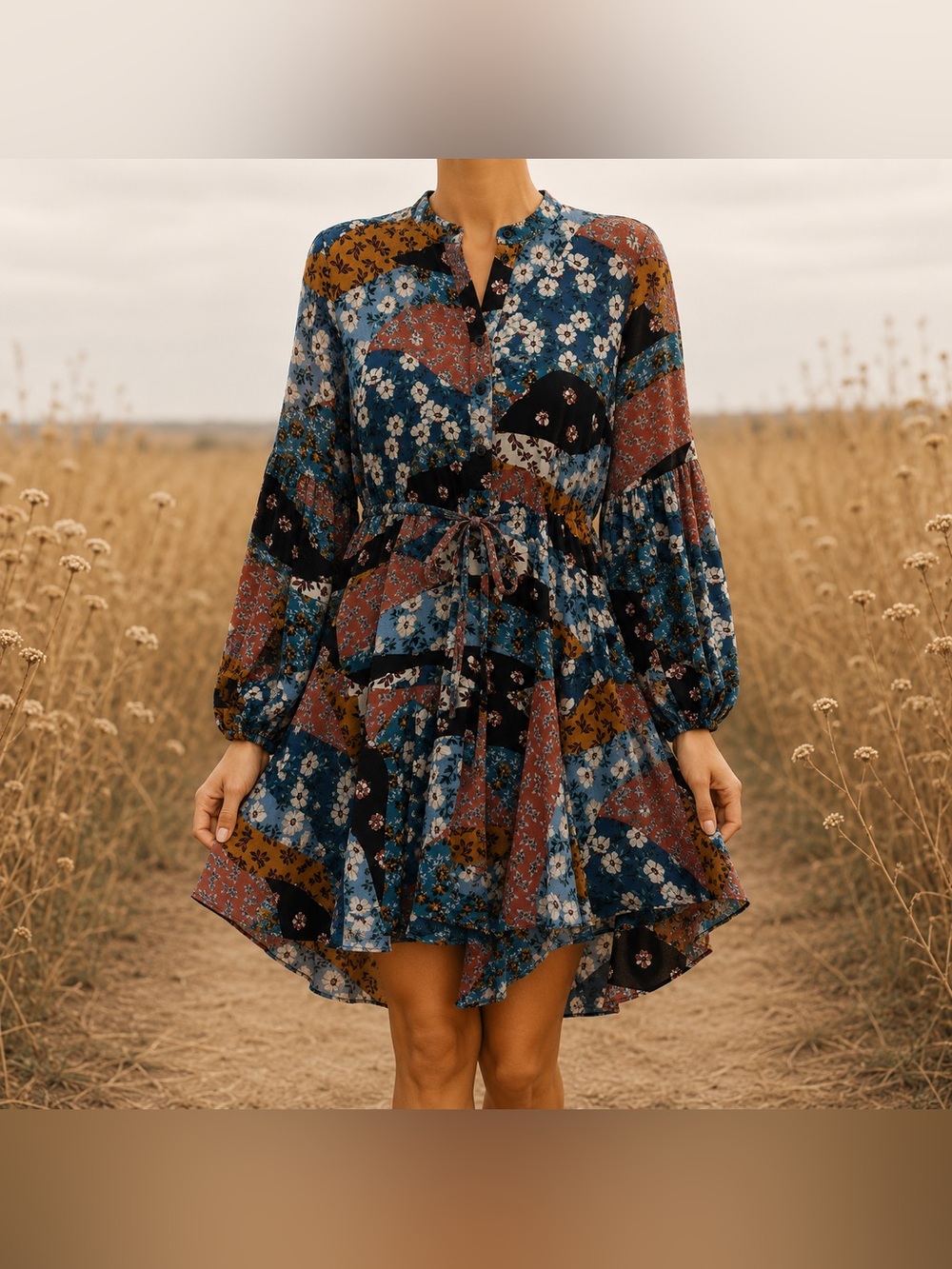 Olivaceous Dress Patchwork NEW Women’s Medium Prairie Belted Cottagecore